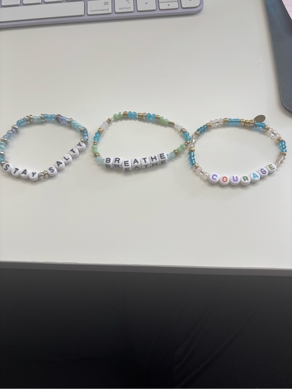 Beaded Stretch Bracelet - Blue & Multicolor Inspirational Letters